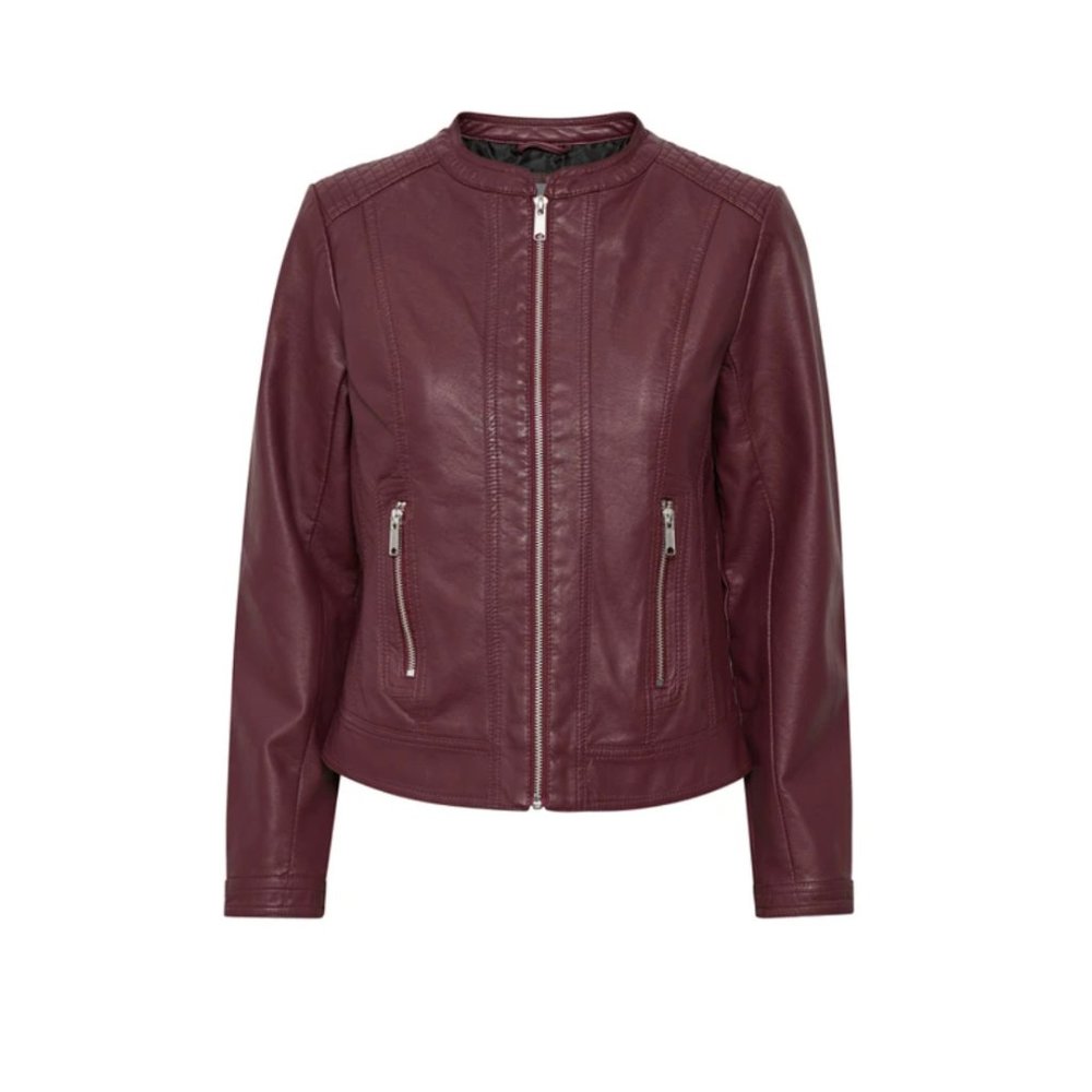 B. Young Faux Wine-Coloured Faux Leather Jacket - Picture 2 of 6